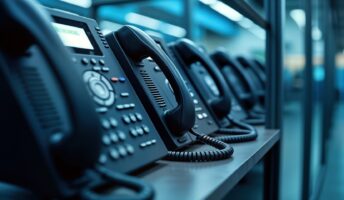 VoIP phones in a line