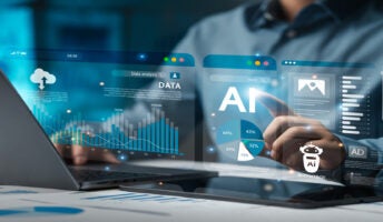 Man working at laptop with AI tools on screen