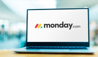 monday.com logo on laptop screen