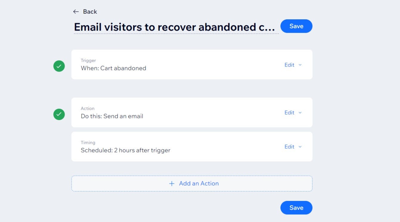 Setting an automation in Wix. Image: Tech.co