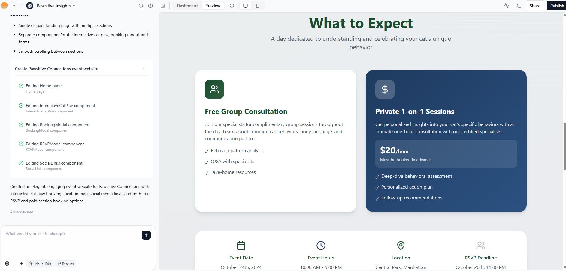 Base44 worked with what design ideas I gave it, and worked out what the best layout would be. Source: Tech.co testing