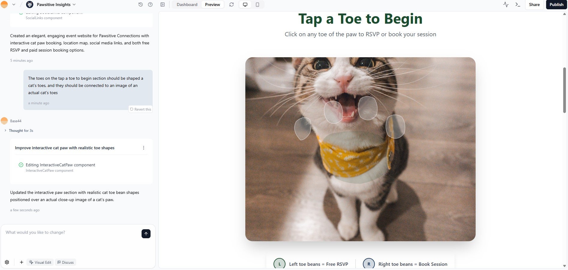 Asking Base44 to insert a booking tool into a website. Source: Tech.co Testing