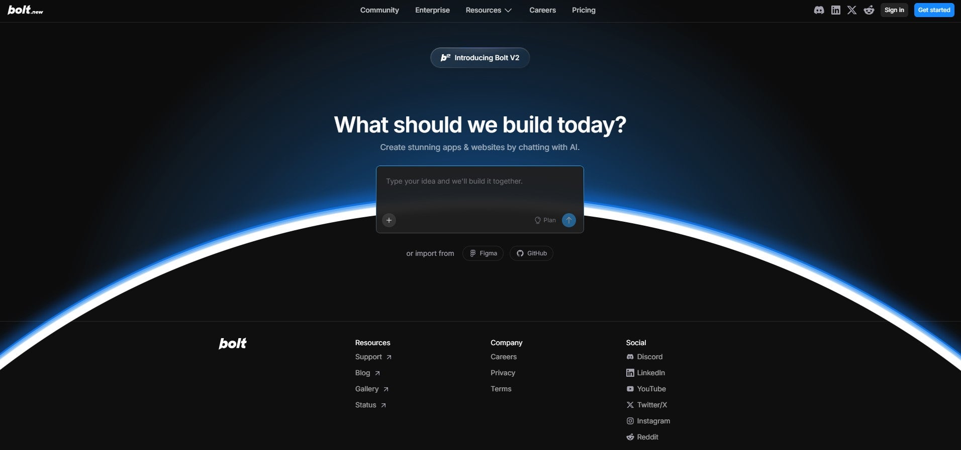 Import options from Bolt.new included GitHub and Figma. Source: Tech.co testing