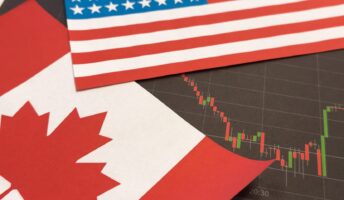 Canada and US flags with stats