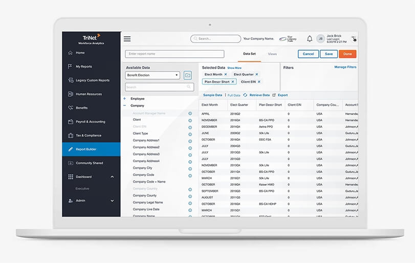 Employee benefit election report builder