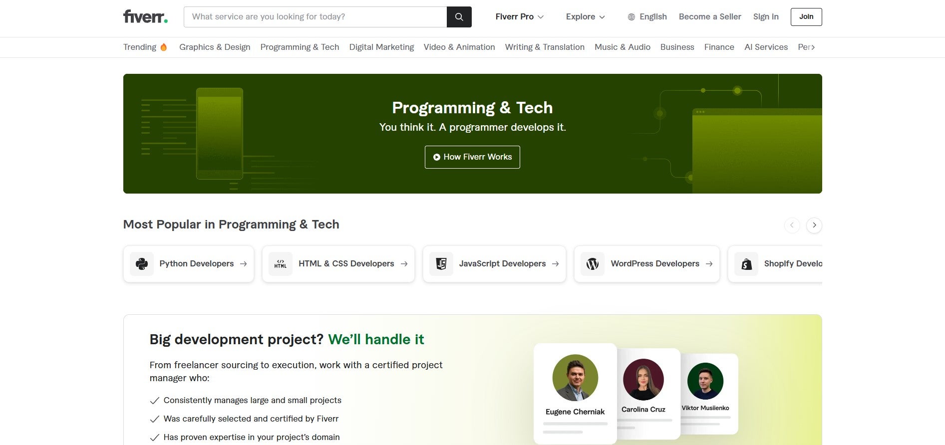 Fiverr can offer help in finding developers with expertise across a range of fields.