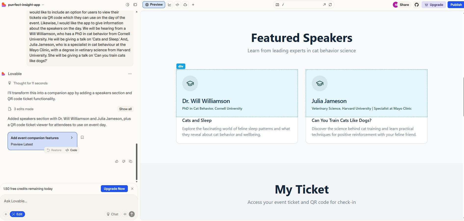Giving Lovable instructions on how to improve my app. Source: Tech.co testing