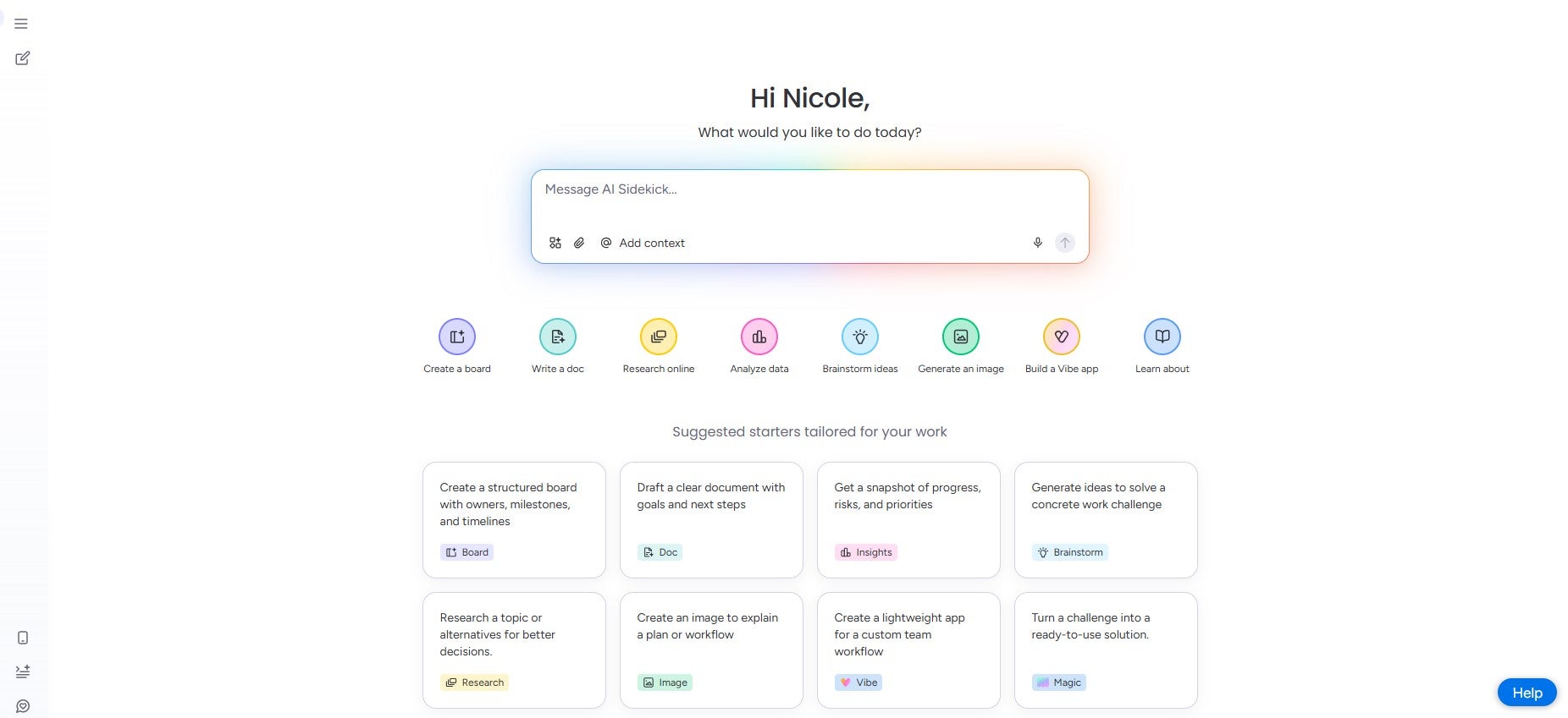 monday AI sidekick home page