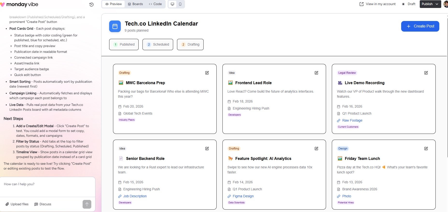 monday Vibe tool initial draft given