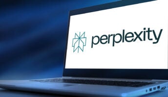 Perplexity AI logo on a laptop