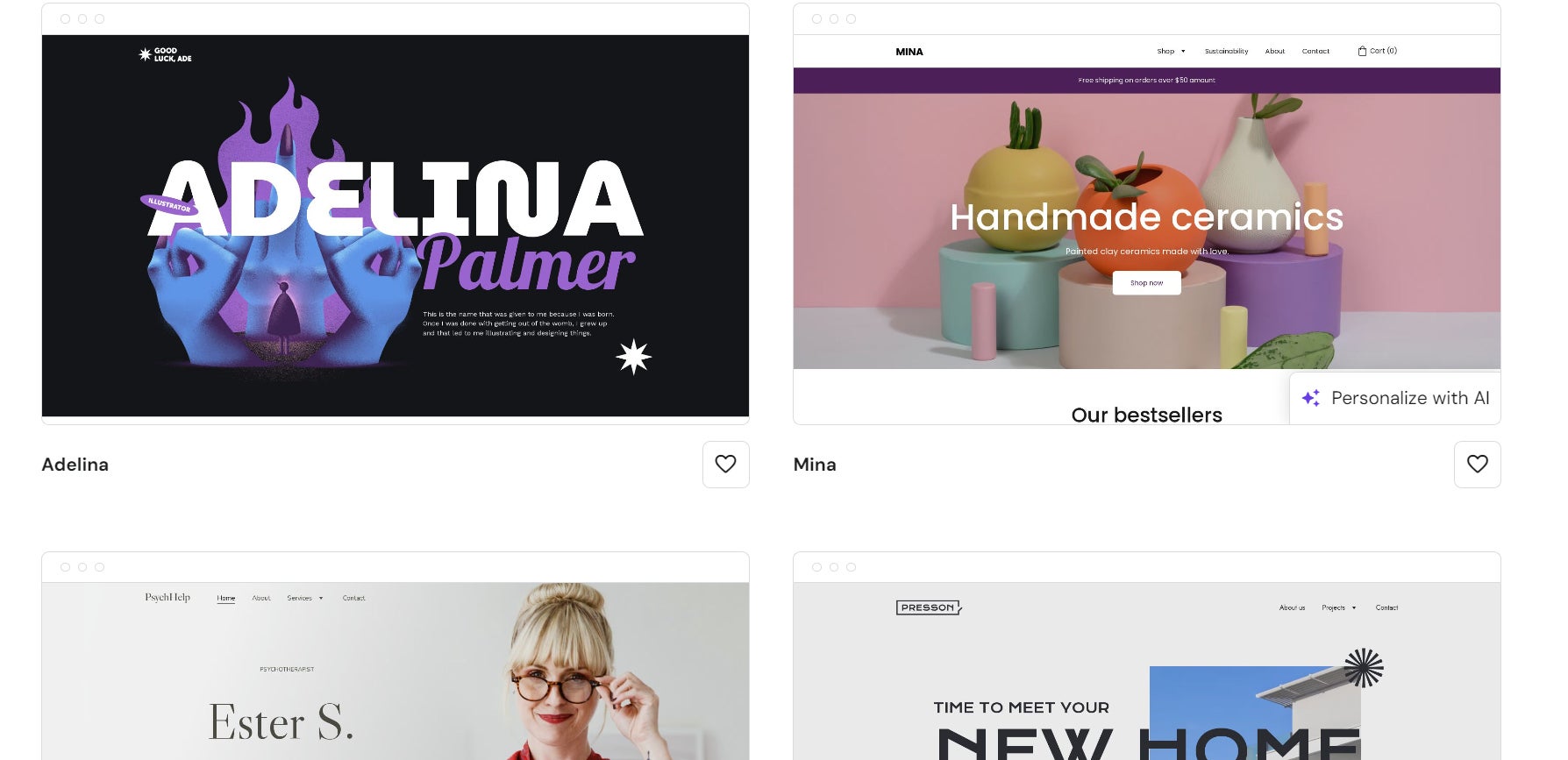 Thumbnails of Hostinger templates