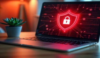 Laptop with data breach alert on screen