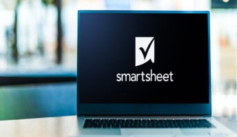 Smartsheet logo on laptop screen