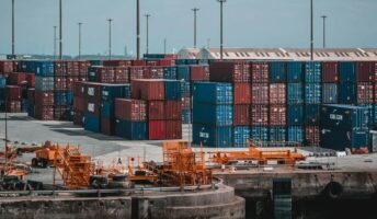 Shipping containers at a port