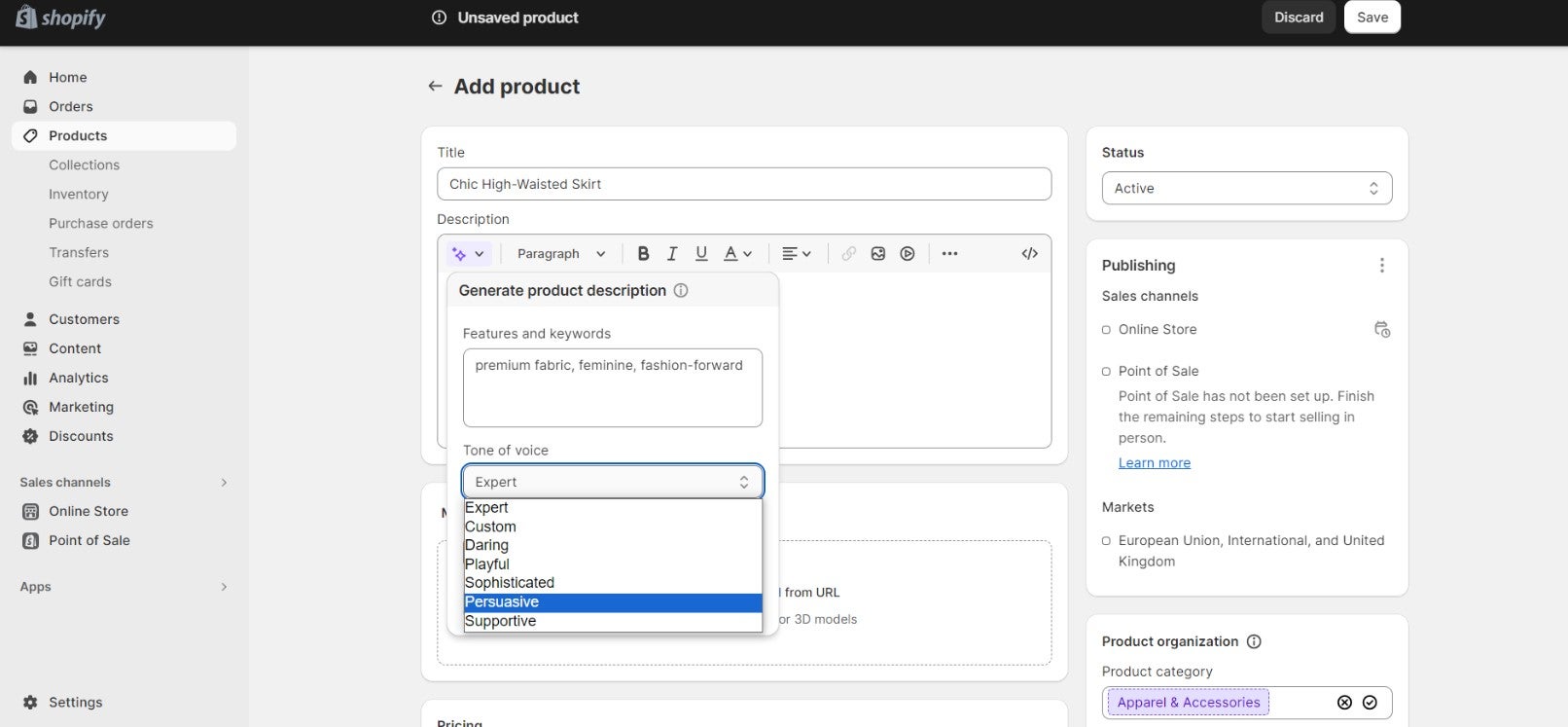 Shopify's AI Magic tool. Image: Tech.co