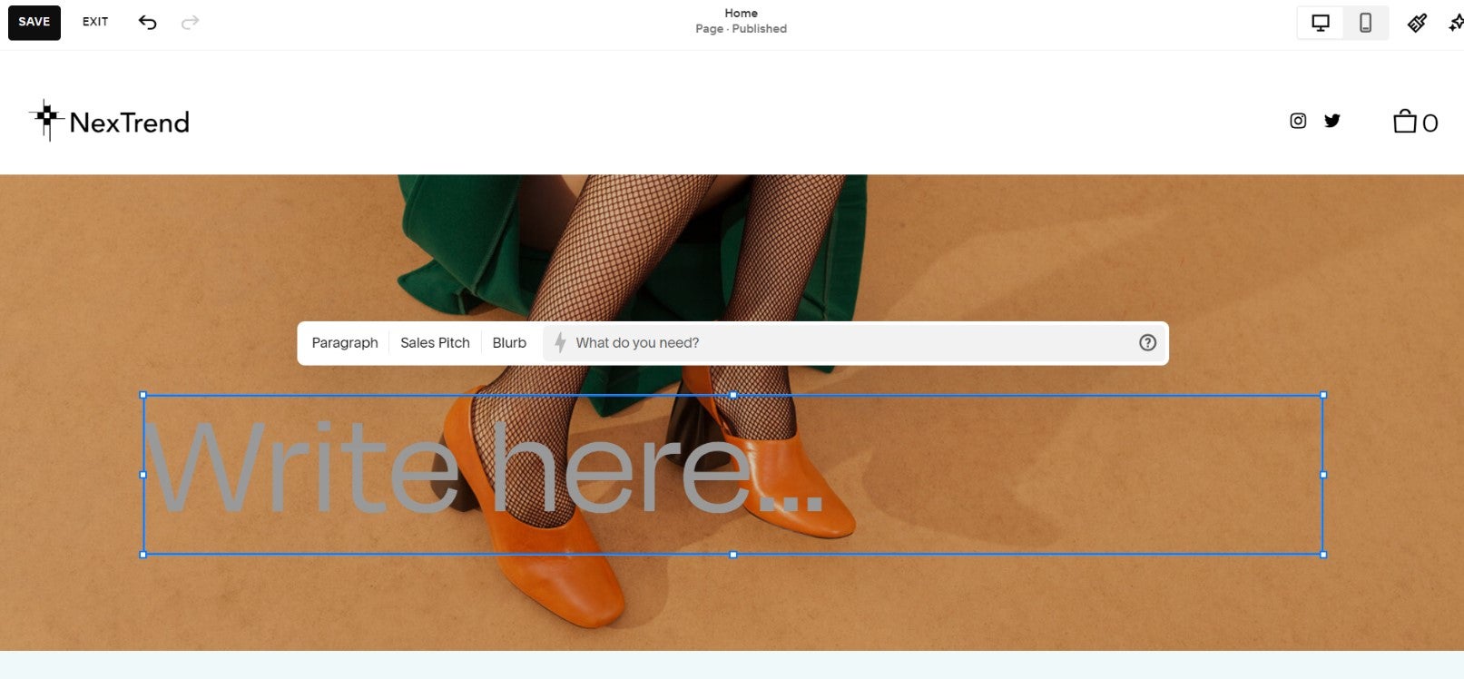 Editing my homepage in squarespace. Image: Tech.co