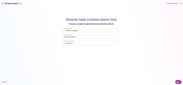 Teamwork AI task wizard home