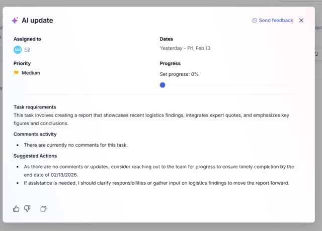 Teamwork AI updating tasks