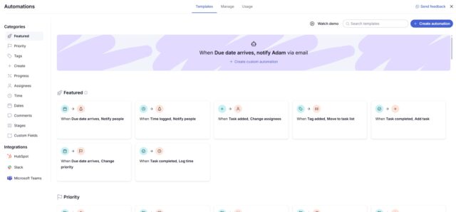 Teamwork automation builder home