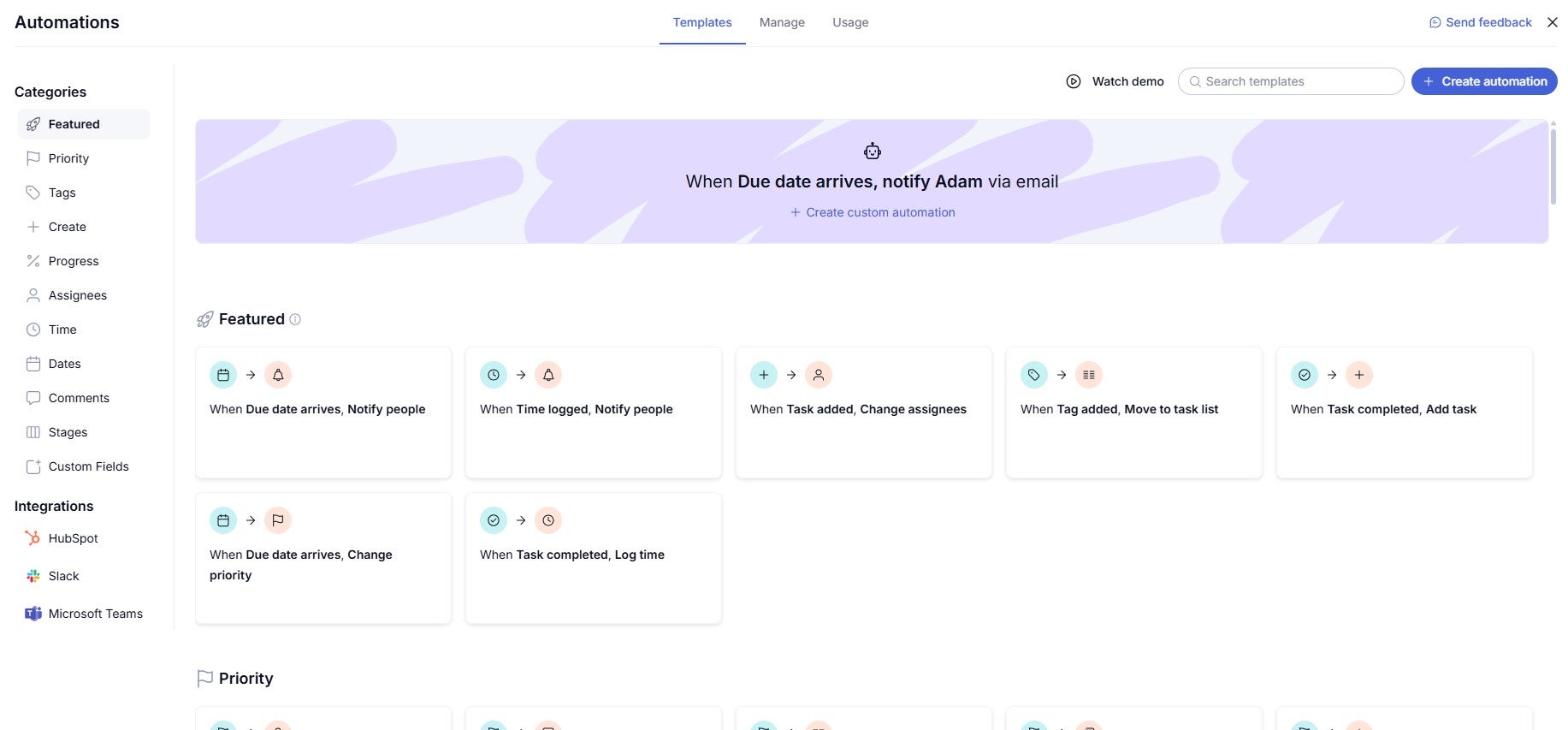Teamwork automation builder home