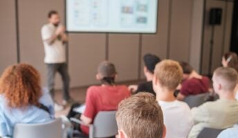 Speaker in front of crowd
