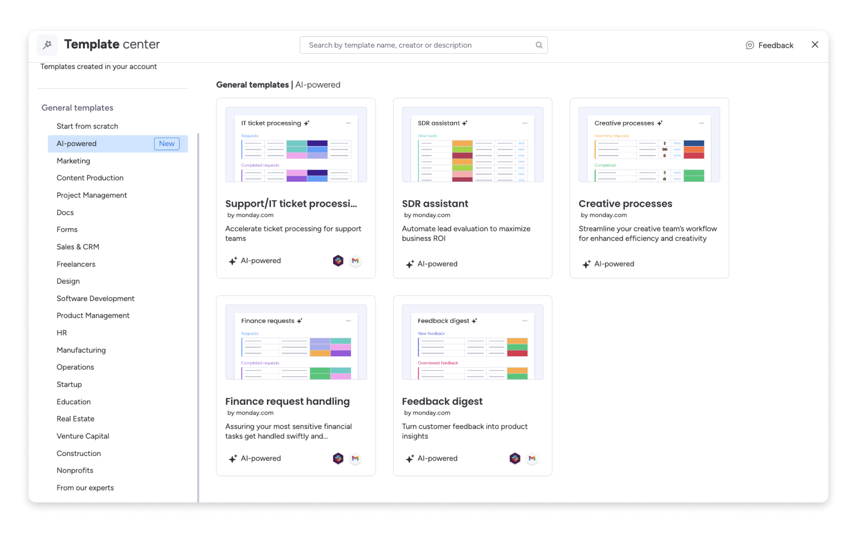 monday CRM's AI templates give you a jump start when you're creating new boards