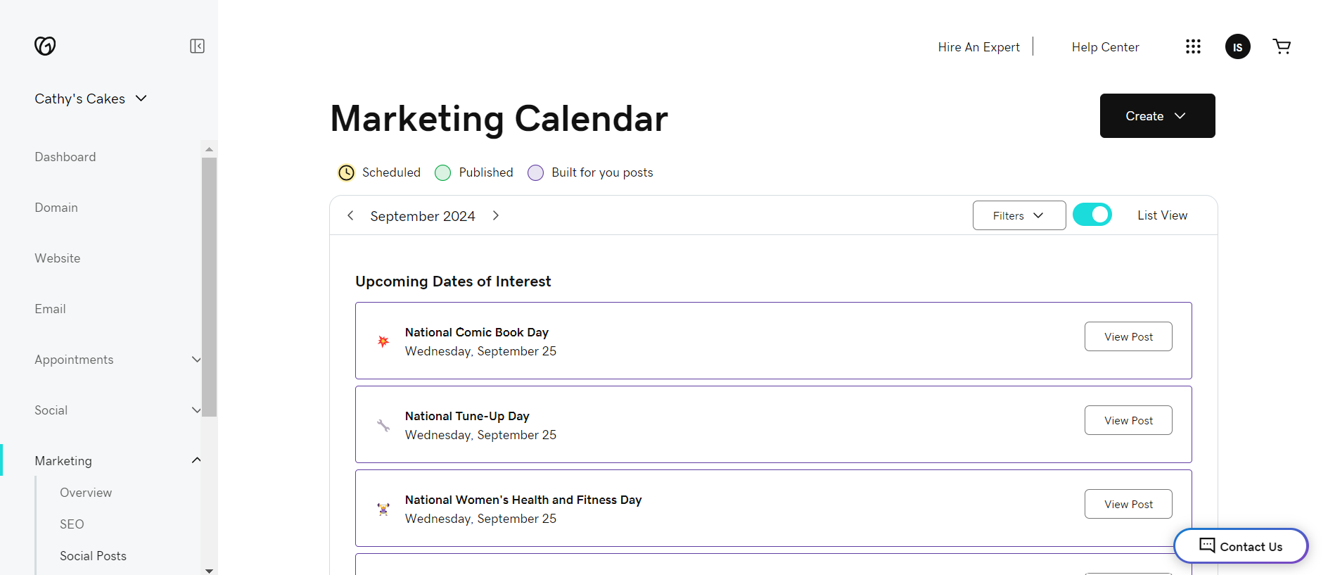 GoDaddy marketing calendar