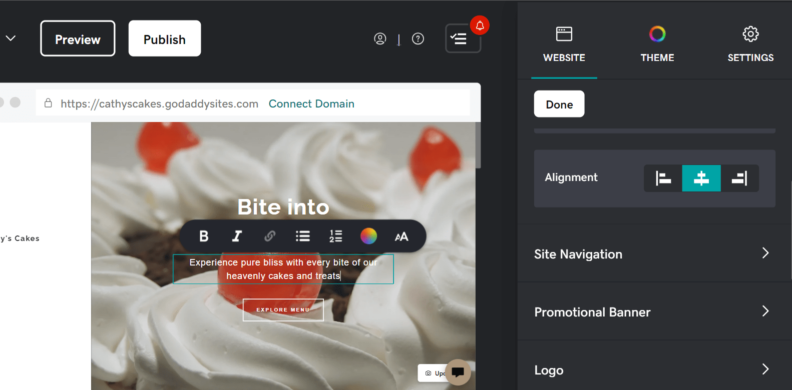 Adding text to my GoDaddy website