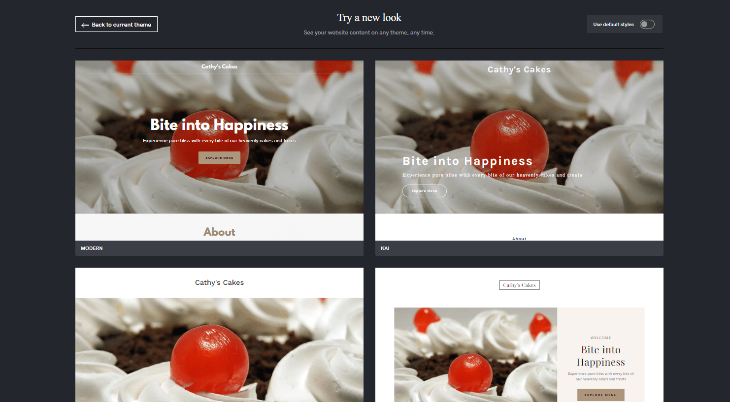 GoDaddy AI website themes