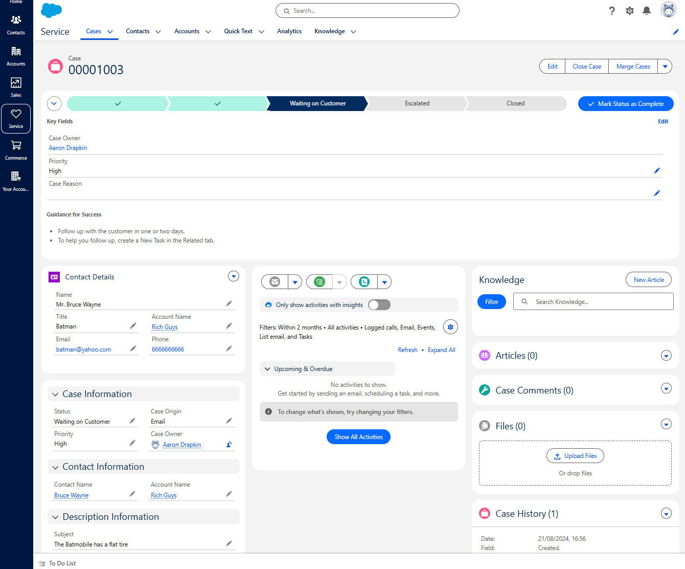 Salesforce Service Cloud interface