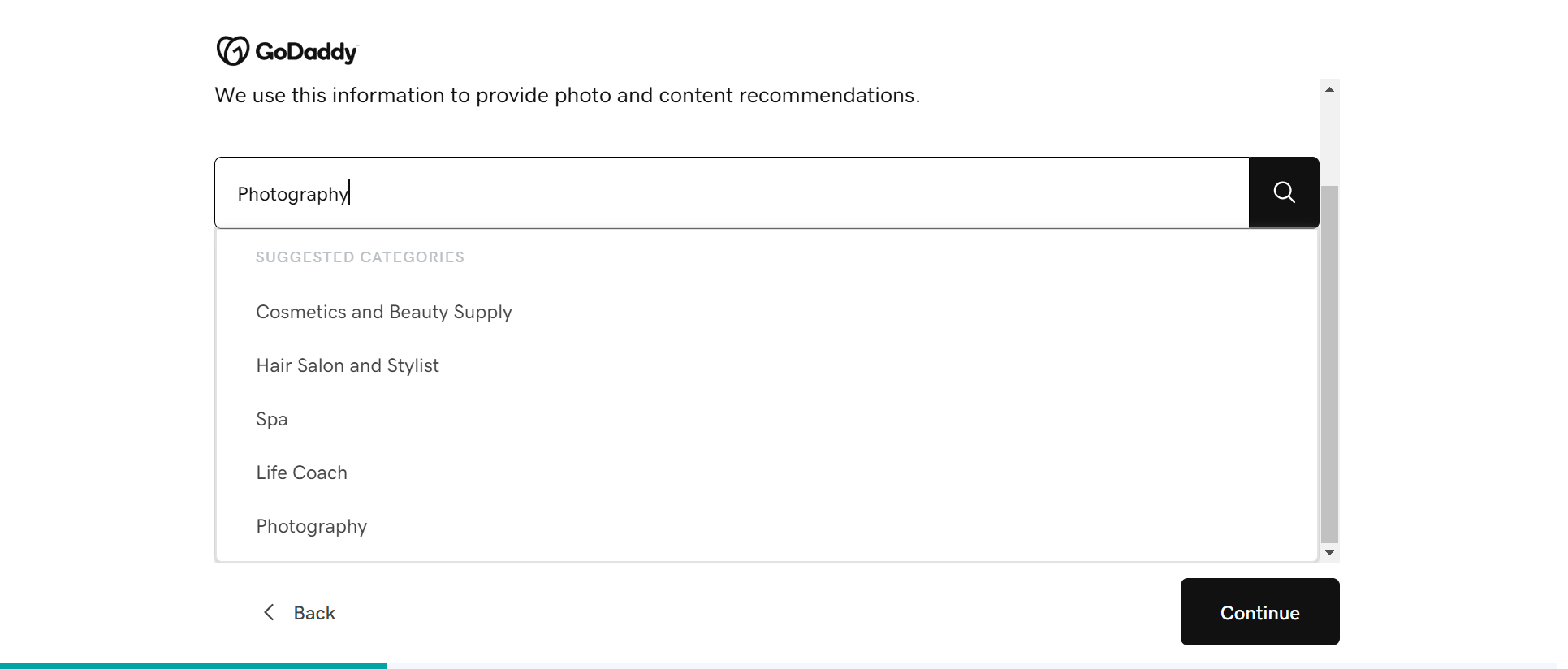 Screenshot of GoDaddy website builder