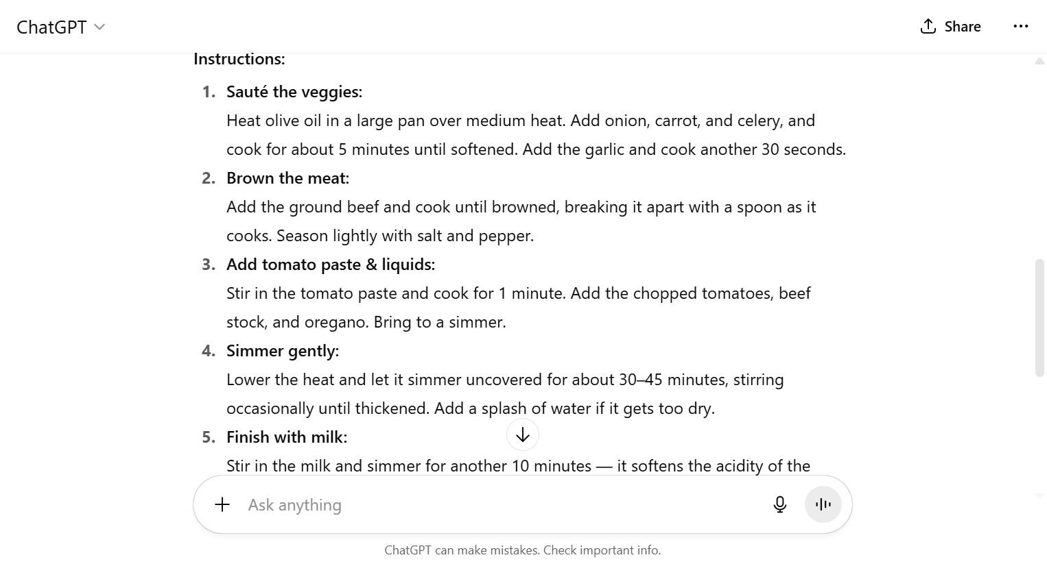 ChatGPT's additional pasta making tips. Source: Tech.co testing