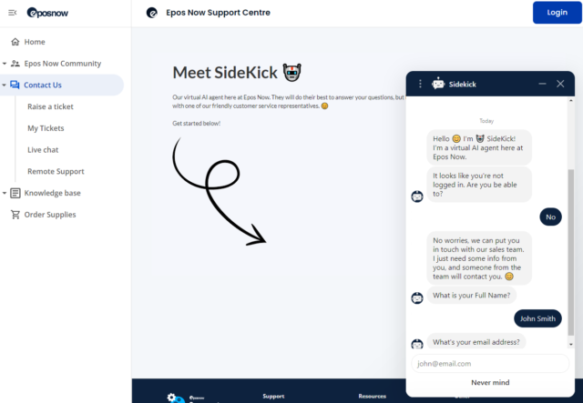 Epos Now AI Sidekick chatbot helped me resolve queries