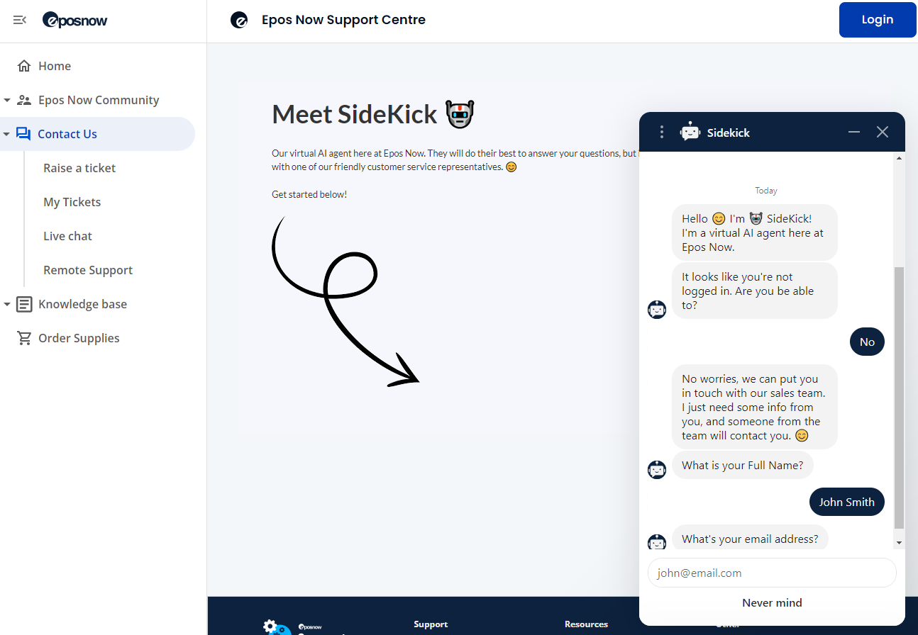 Epos Now AI Sidekick chatbot helped me resolve queries