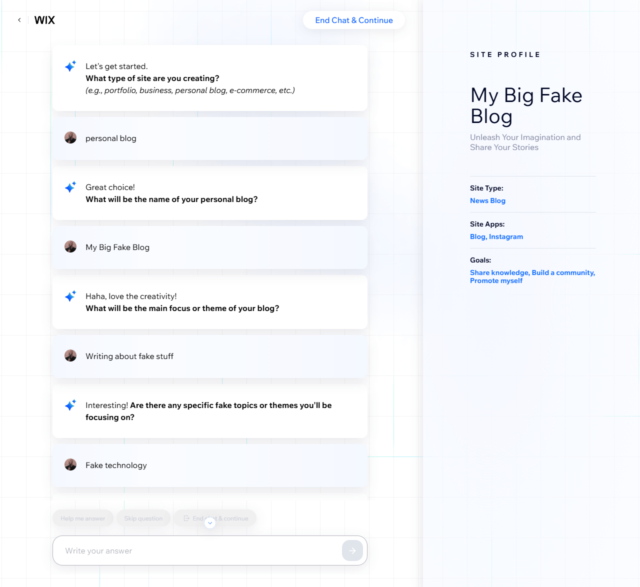 Wix AI Website Builder Chat